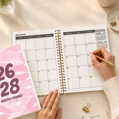 Jul 2026-Jun 2028 Monthly Planner, Gold Spiral Binding, Monthly Schedule & Notes Organizer For Work, Study & Daily Planning