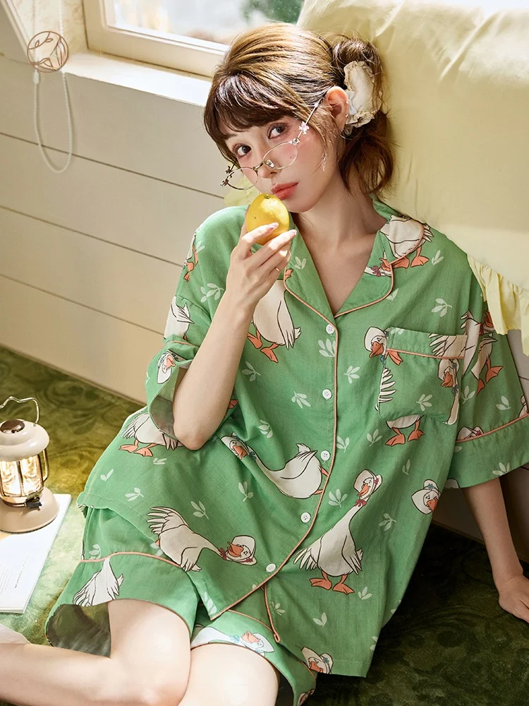 pijamas-de-dibujos-animados-mary-para-mujer-manga-corta-algodon-ropa-de-casa-verano-transpirable-comoda-suave-ropa-de-dormir-de-algodon