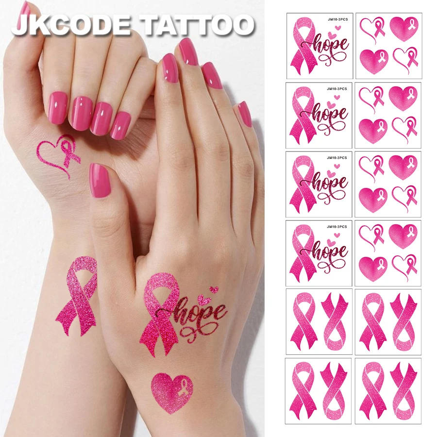 

12 Pcs Pink Ribbon“Hope” Temporary Tattoos - Show Your Support, Waterproof Stickers for Breast Cancer Awareness