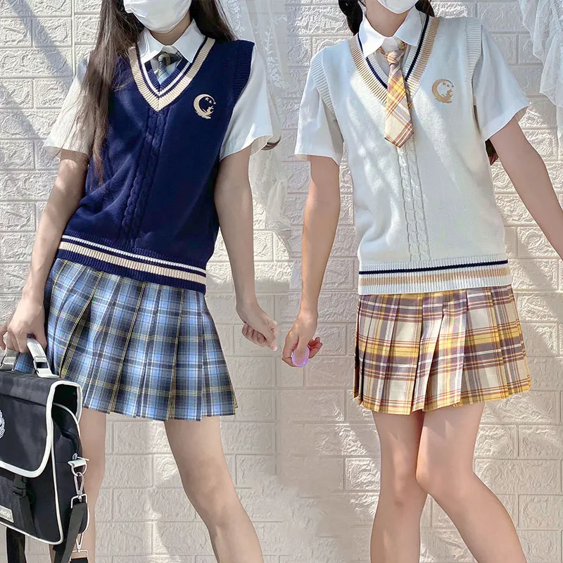 Whie Navy Uniform High School Student corea del sud Winter Girl gilet giapponese maglione di coniglio lavorato a maglia per JK Uniform College Seifuku