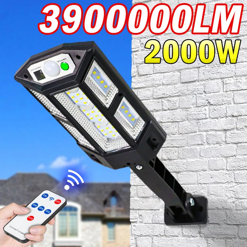 Upgraded Outdoor Solar Lights with Remote Control Motion Sensor Flood Wall Lamp 2000W LED IPX65 Waterproof Solar Powered Lights