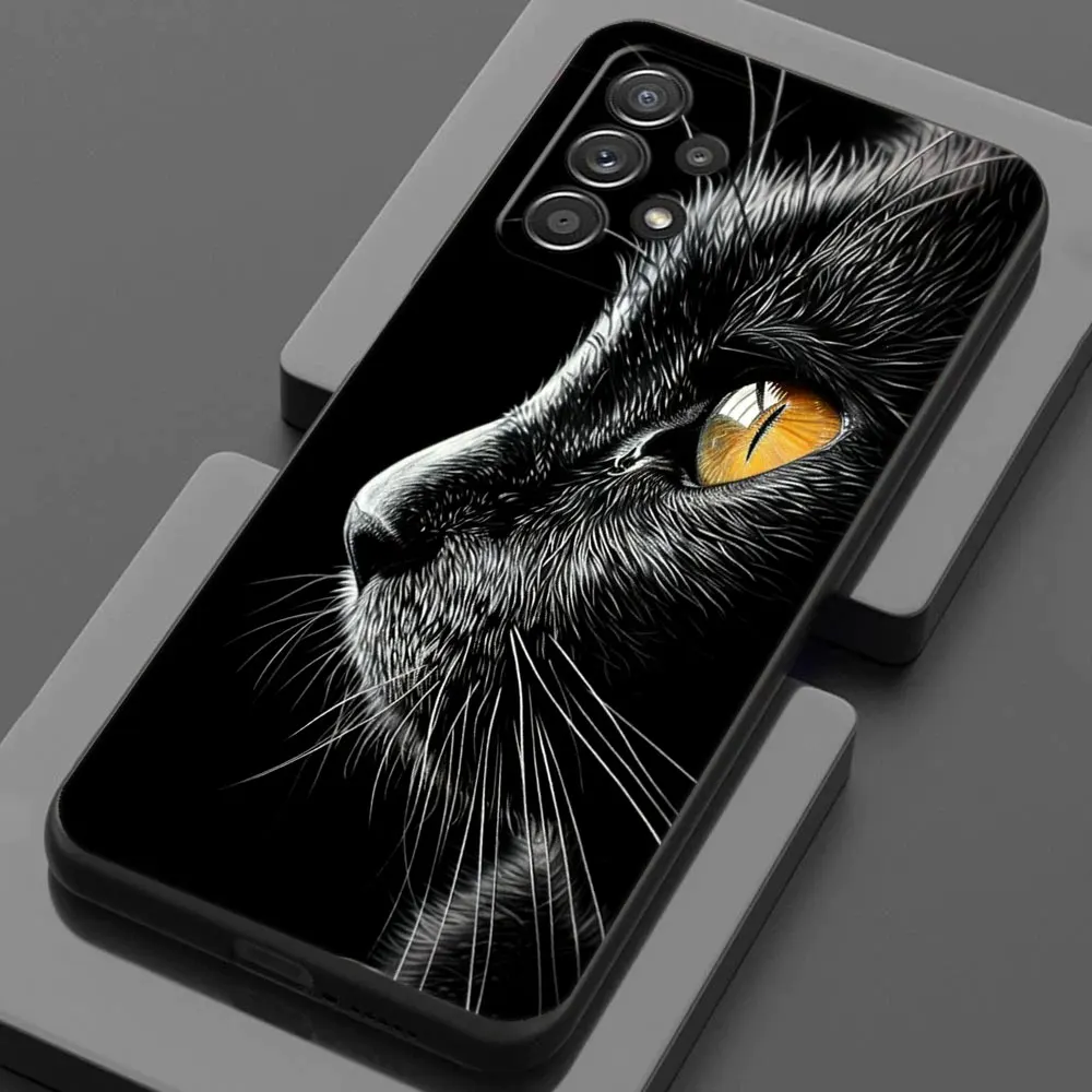 삼성 갤럭시 A56 케이스 A54 A52 A53 5G A36 A34 A35 A33 A32 A50 A72 A73 A26 A25 A16 귀여운 검은 고양이 라인 전화 케이스 소프트 커버