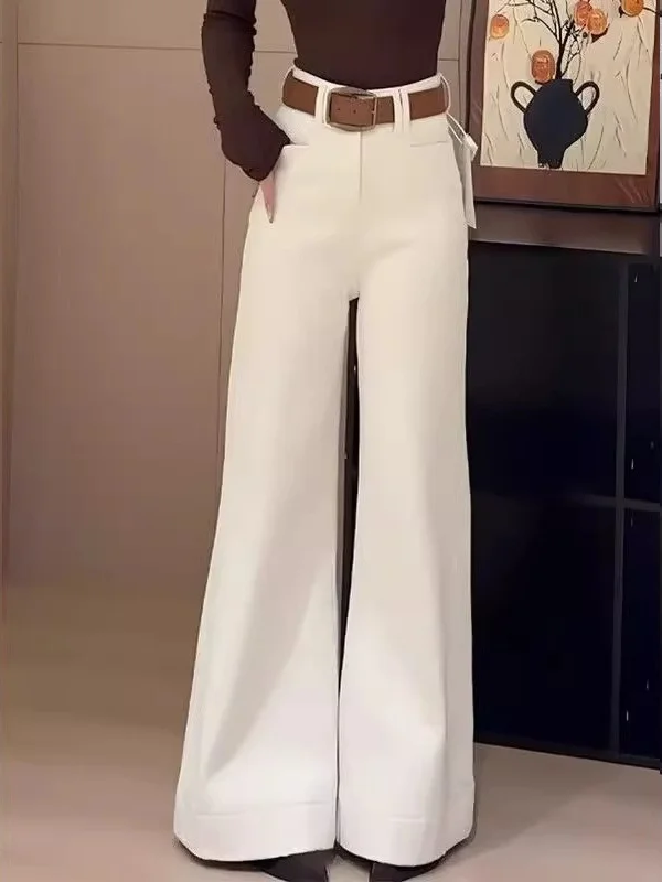 High Waist Wide Leg Casual Bell Bot Pants Women's White Jeans Loose Drapey Comfortable Spring Autumn Season Denim Trousers