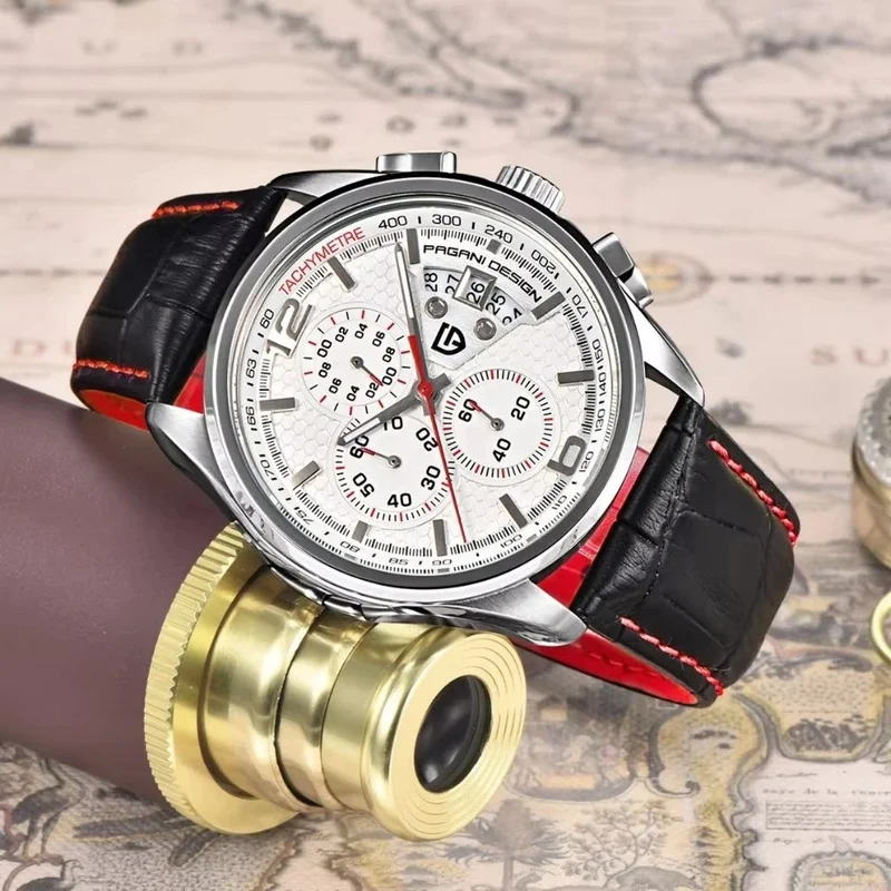 Men’S Pagani Design Chronograph Watch Waterproof Large Date Feature Comfort Leather Strap Luxury Sports Quartz Wrist Accessory
