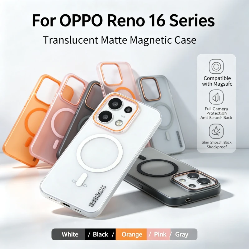 Ultradünne Schlanke Transparente Farbige Matte Magnetische Hülle für OPPO Reno 16 FS 16 F 16/15/14 Pro Max für Magsafe Stoßfeste Schutzhülle