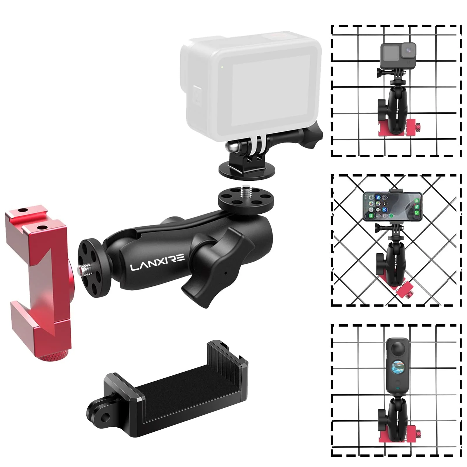 

Upgraded Aluminum Fence Mount - iPhone Fence Mount Compatible with GoPro, Cellphone, Insta360 X5 for,Tennis, Baseball, Football