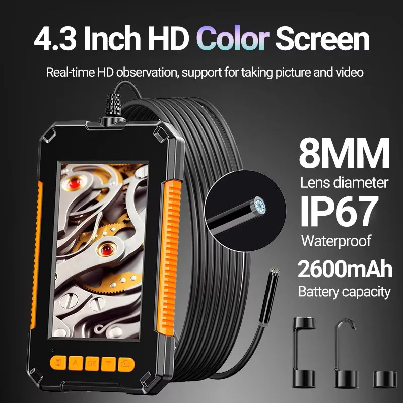 AOERWEI Endoscope Camera 4.3'' 1080P HD LCD Borescope IP67 Waterproof Inspection Camera With 8 LED Support Take video