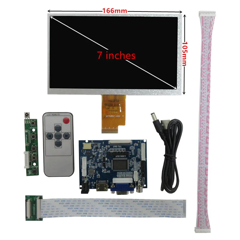 7 Inch LCD Display Screen Monitor Remote Control Driver Board 2AV HDMI-Compatible VGA For Lattepanda,Raspberry Pi