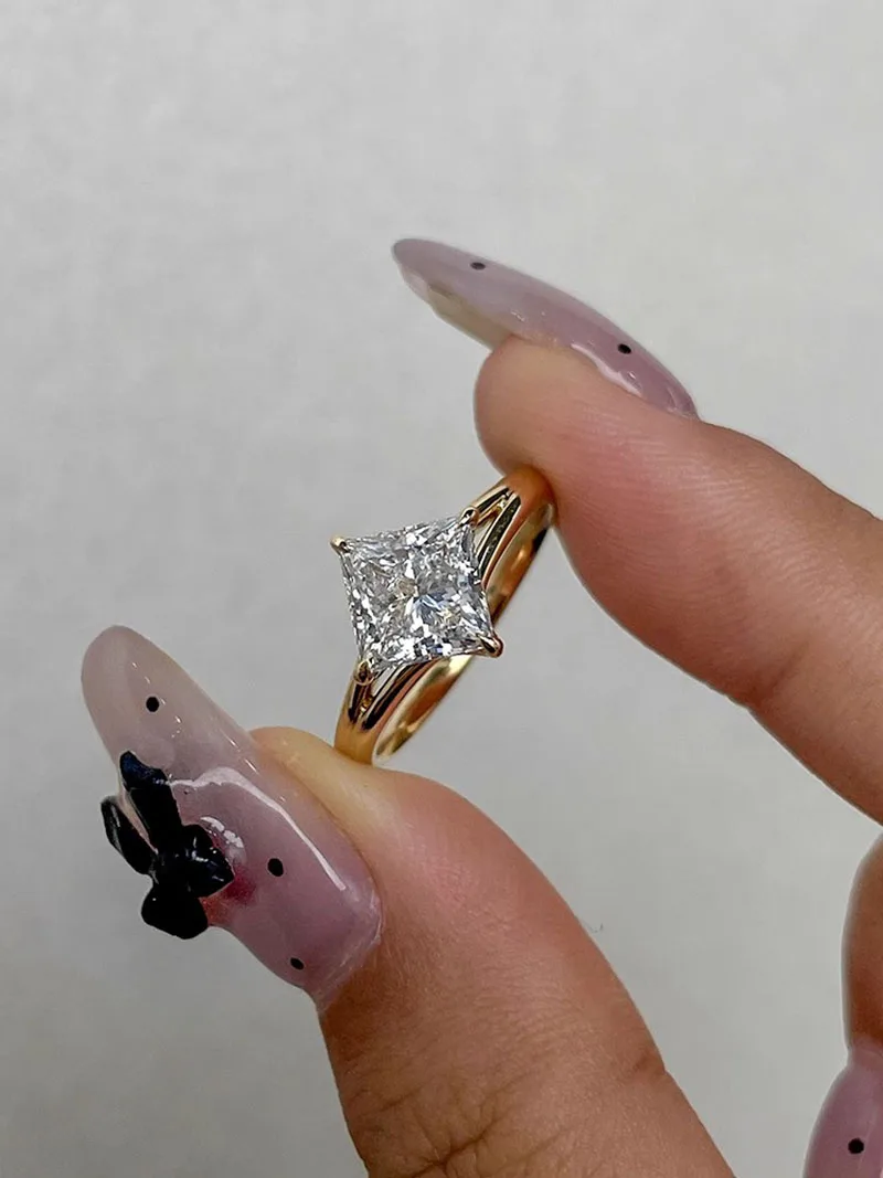 IGI Lab Growing Diamond Ring Princess shape D Color 1 2 3Ct Solid 18K Yellow Gold Ring Diamond wedding Factory Engagement Ring