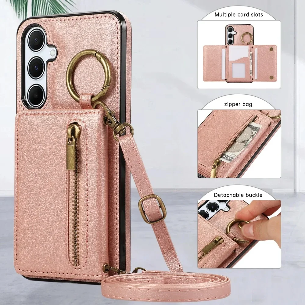 Crossbody Kartenhalter Brieftasche Hülle für Samsung S24 S25 S26 Ultra S23 FE S22 S21 Plus A57 A37 A56 A36 A16 A55 A35 Leder-Cover – Detail 4