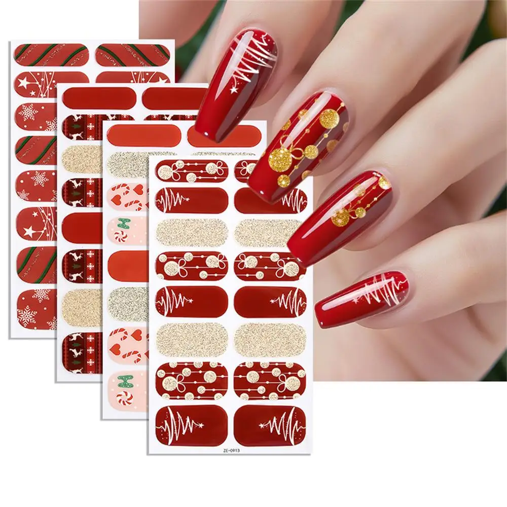 สติ๊กเกอร์ทาเล็บเรืองแสงคริสต์มาส - สติ๊กเกอร์ติดเล็บแบบมีกาวในตัว 16 ชิ้น ของขวัญศิลปะเล็บ DIY ที่สมบูรณ์แบบสำหรับวันหยุด