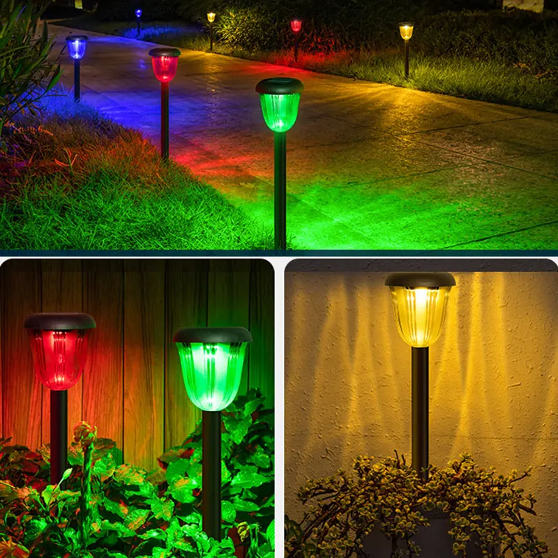 Tulip Solar Lights Outdoor Garden Colorful Warm Lantern Waterproof Landscape Lighting Pathway Yard Lawn Garden Decoration Lamp