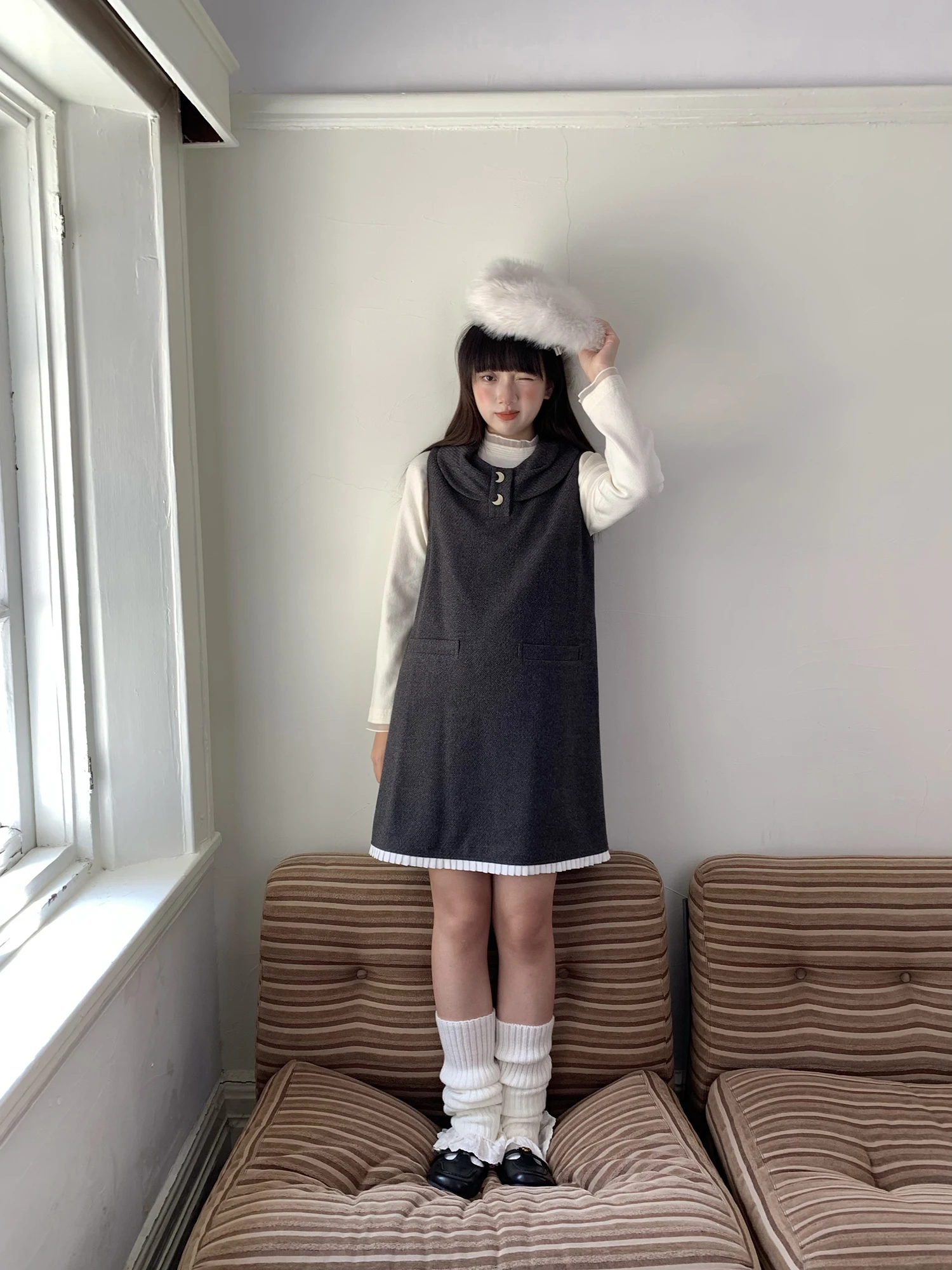 

Hey an Nai Nai ey Sweatirt Vest Dr Women's Loose Vintage Sle Svel Slimming Mid-Length Skirt Casual Wear