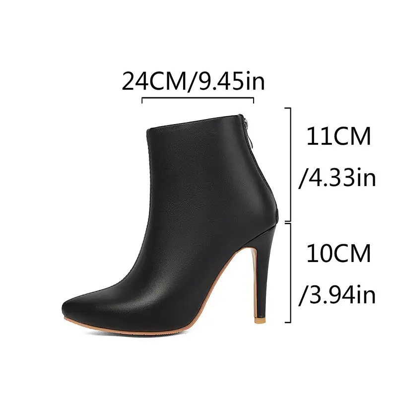 SIMLOVEYO Women Short Shoes Sharp Toe 10cm Slim Side Traditional Work Career Woman Ankle Boots Full Extended Range 33 48 49 50