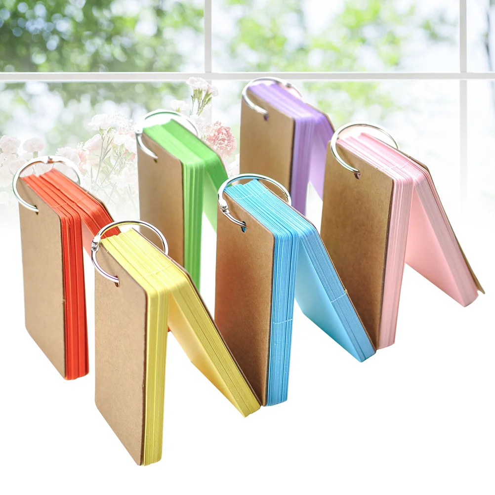 6Pcs Kraft Paper Binder Ring Easy Flash Cards Memo Pads (Assorted Colors)