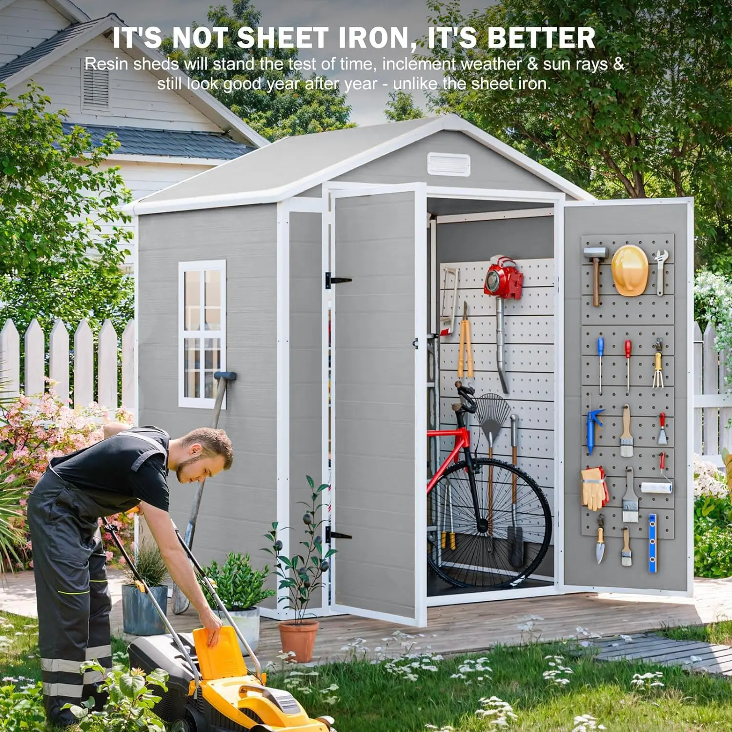 Resin Storage Shed with Floor & Window for Outdoor Garden Backyard, 6x3 FT Light Gray, Customized