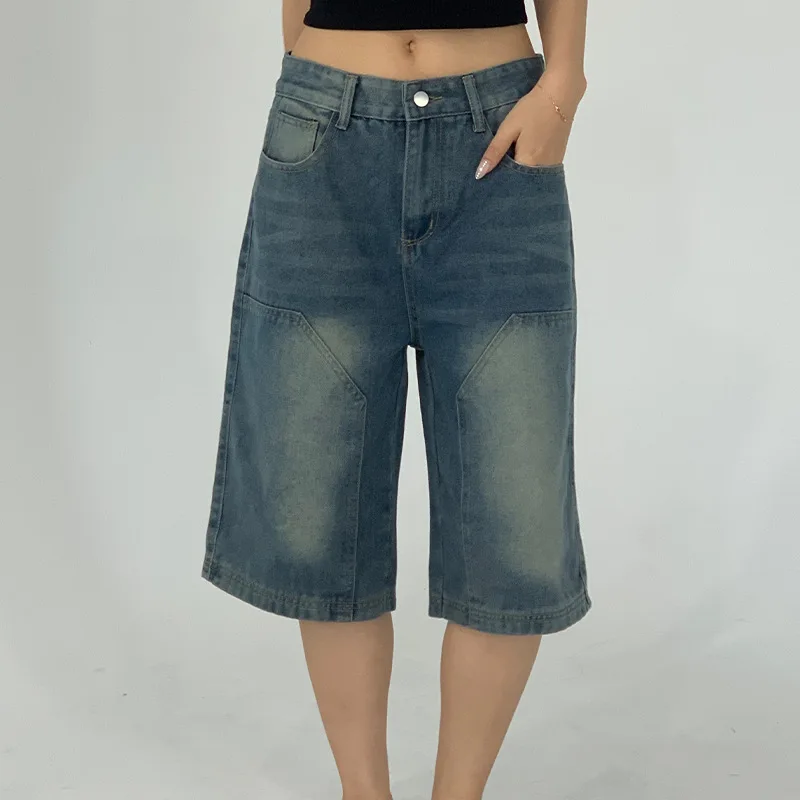 

ALA Rising|L2428 New Summer High Waist Straight Vintage Denim Shorts Wide-Leg Jeans For Women