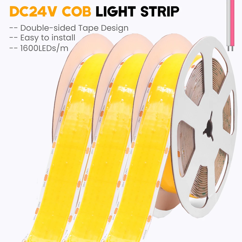 Ultra Bright COB LED Strip Light 12V 24V 1600LED/M 5 Rows  Dimmable Linear Lighting 3000K 4000K 6000K Flex Adhesive Tape 0.5M 5M