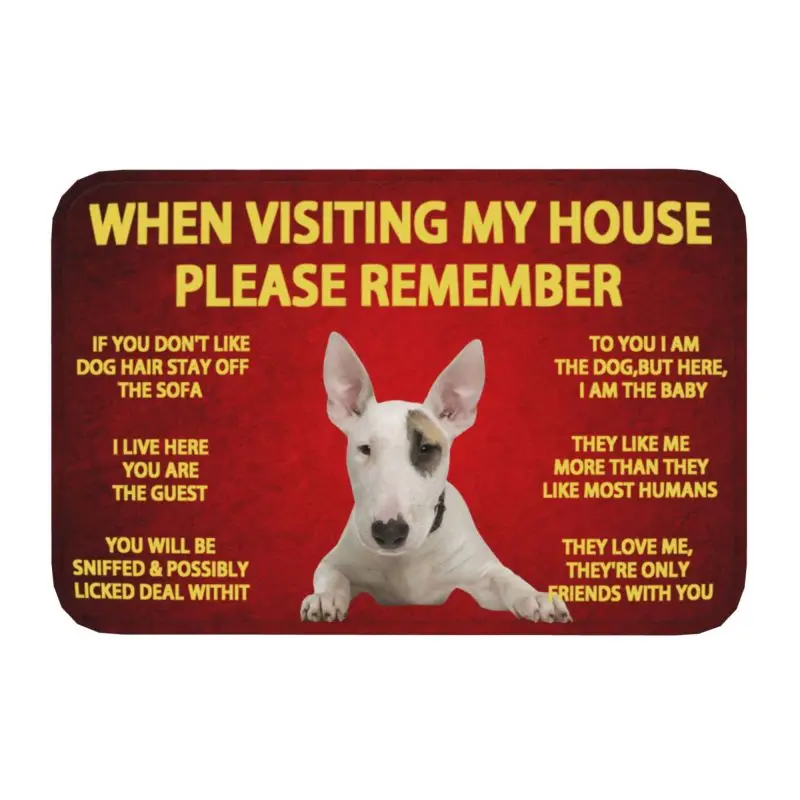 Please Remember Bull Terrier Dogs House Rules Doormat Non-Slip Kitchen Bath Mat Bedroom Balcony Door Floor Entrance Carpet Rug