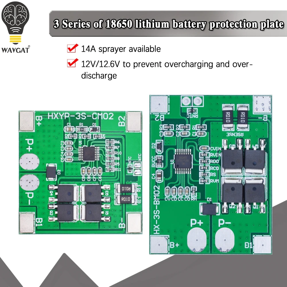 Placa de protección de batería de litio 3S 11,1 V 12V 12,6 V Anti sobrecarga sobrecorriente corriente de descarga 14A 18650 Li-ion Lipo Pack módulo BMS