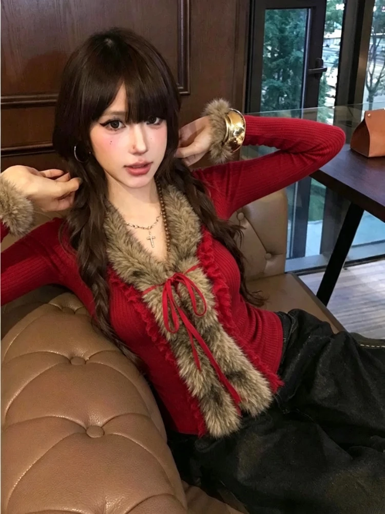 Sweet Japanese Harajuku Y2K Vintage Patchwork Blouse Slim Long Sleeve Women Korean Chic Elegant Aesthetic Pullover