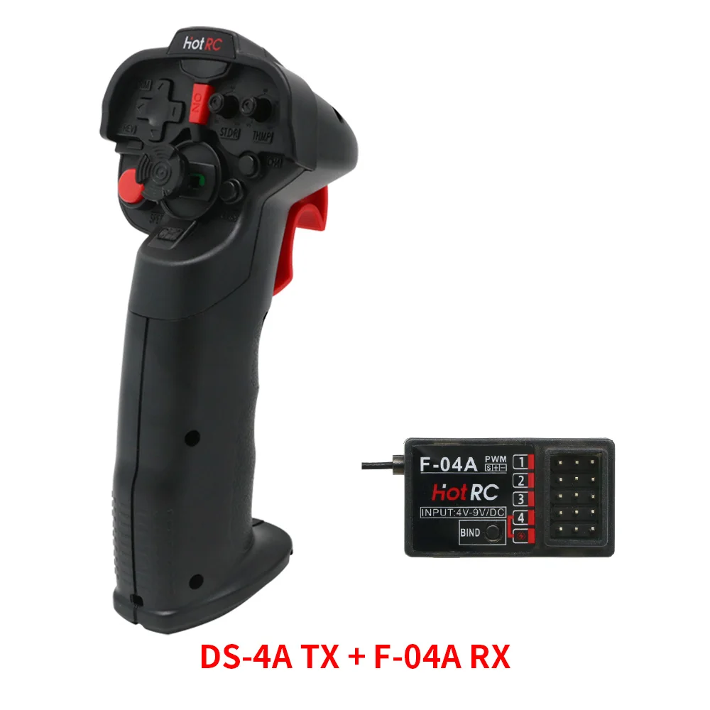 

Радиопередатчик HotRC DS-4A 2.4G 4-канальный одноручный с 4-канальным приемником для радиоуправляемых дронов, автомобилей, лодок, самолетов