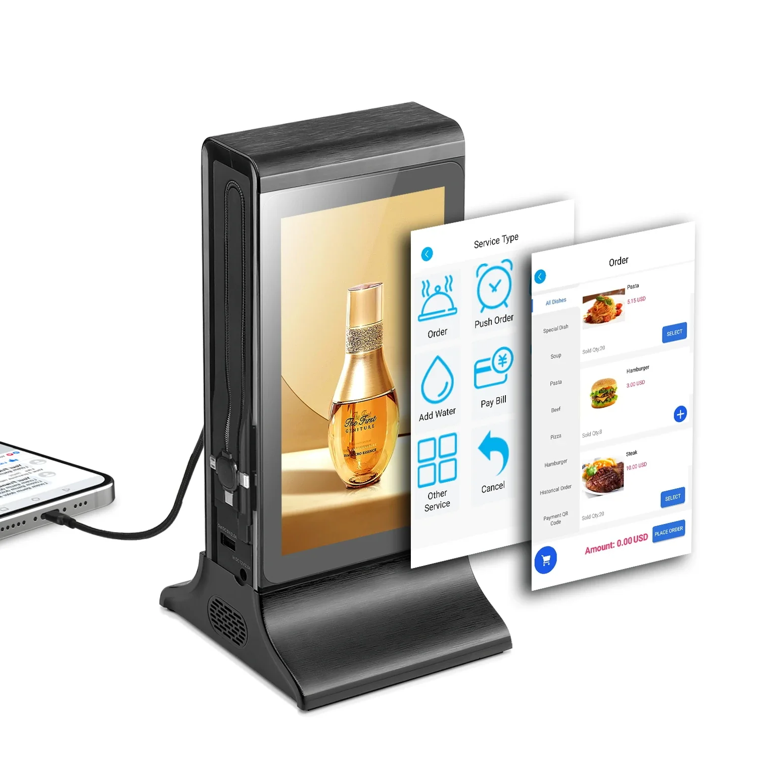 Arrivals WIFI Remote Control Table Double Screen Media Top Restaurant Menu Player Portable Advertising Display for Cafe