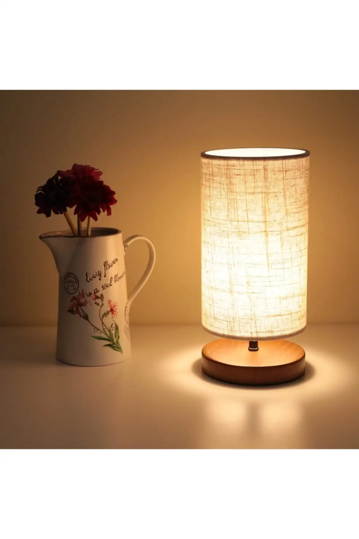 2022 Fabric Cylindrical Design Wooden Leg Lampshade Desktop Lighting Bedroom Kids Room