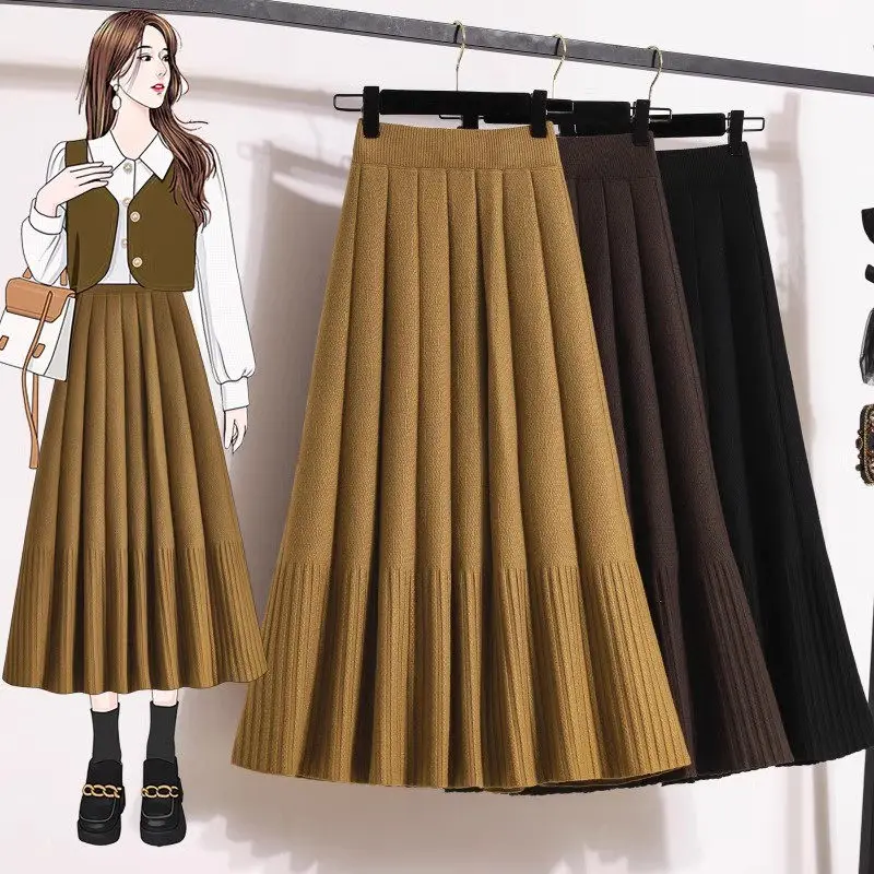 

Large Size Women's Clothing Autumn And Winter Design Long Umbrella Skirt Fashion Slim Warm Thickened Knitted Skirt Saia z4321