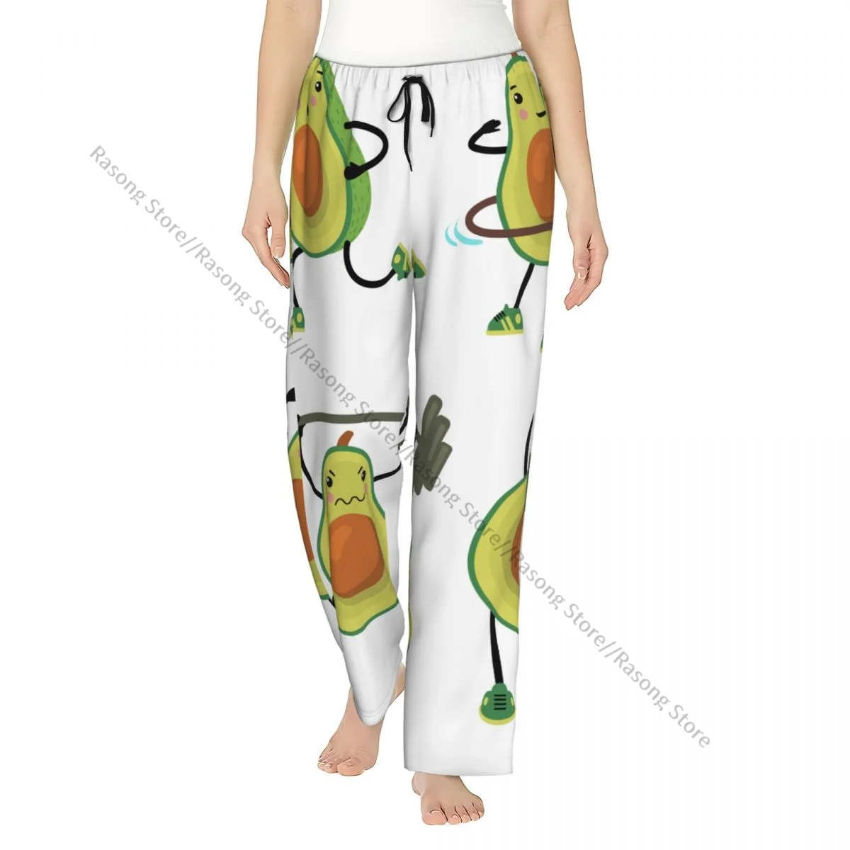 Funny Avocados Doing Exercise Flannel Pajama Pants for Women Soft Warm Sleep Pants with Elastic Waistband