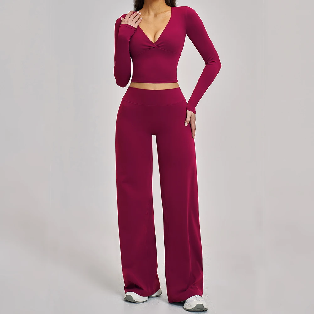 2PCS Fitness Suit Sports Set Women's Tracksuit Yoga Outfits Gym Long Sleeves Sportswear Legging Push Up Workout Clothes Woman
