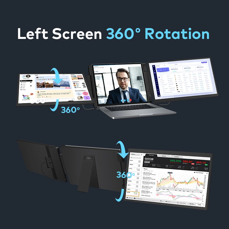 

Office Partner Triple Screen Laptop Monitors 15.6 Inch Dual Screen Extension Widely Compatible Portable Monitor for PC