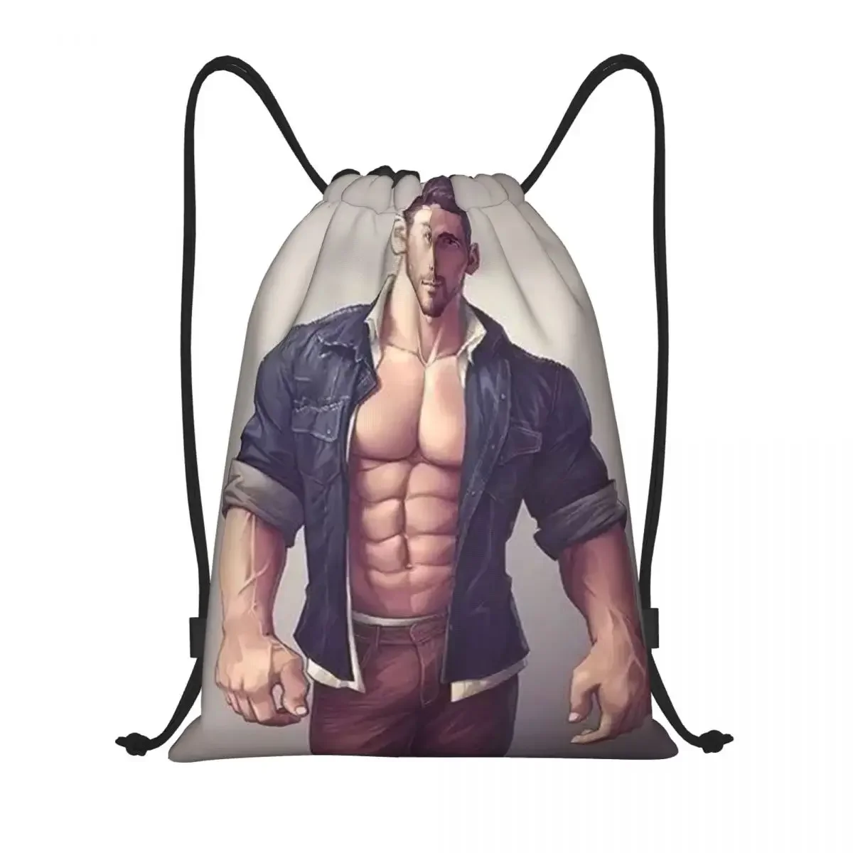 Sexy Gym Muscle Man Strong Muscle Body Art Drawstring Backpack Sports Gym Bag for Women Men Training Sackpack