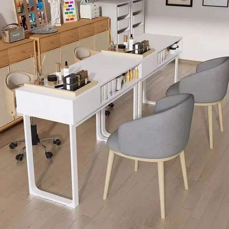 

Simple Nail Style Nordic Tables Cream Modern Wooden Artist Nail Tables Reception Desks Manicure Salon Furniture Nagel Tisch FYMT