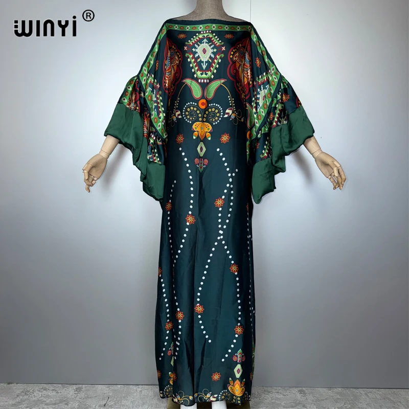 WINYI elegante soffio (ed) maniche abito da sera abaya dubai lusso femminile allentato stampa caftano donna musulmana abbigliamento abito da spiaggia