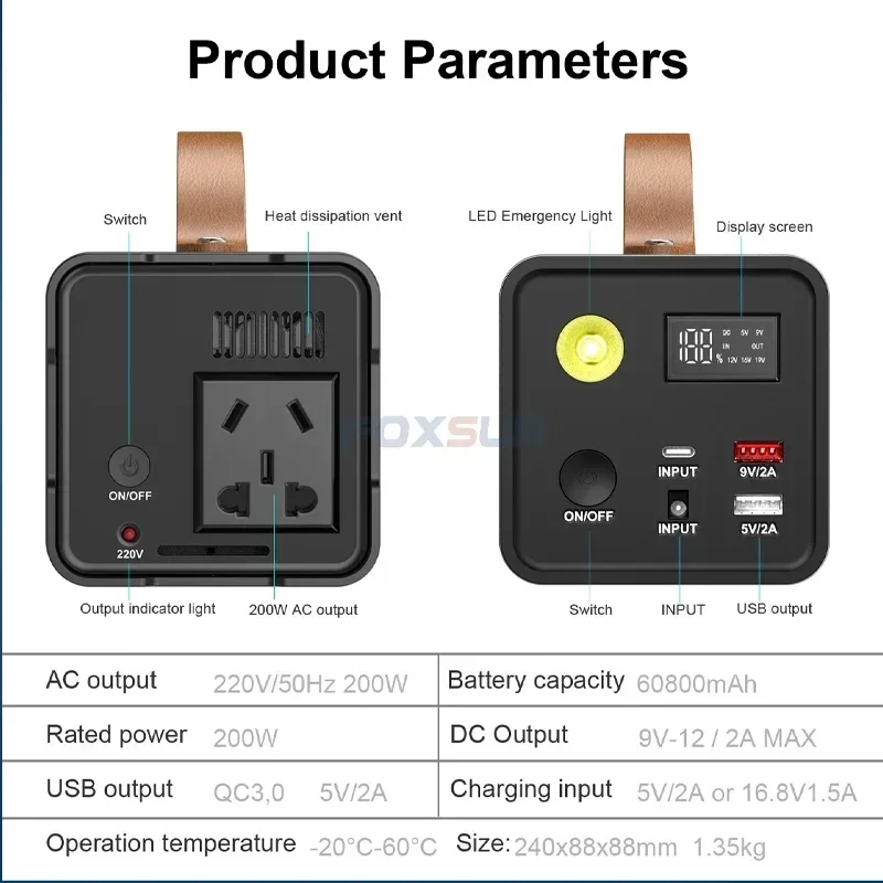 Fuente de alimentación móvil portátil de gran capacidad, 220V, autoconducción, camping, mercado nocturno, almacenamiento de energía al aire libre, fuente de alimentación de emergencia