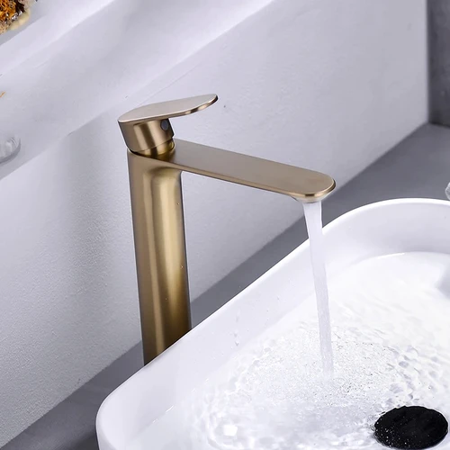 Imagen 2 del producto Grifos de lavabo alto para baño, mezclador de agua caliente y fría, grúa de latón negro y dorado
