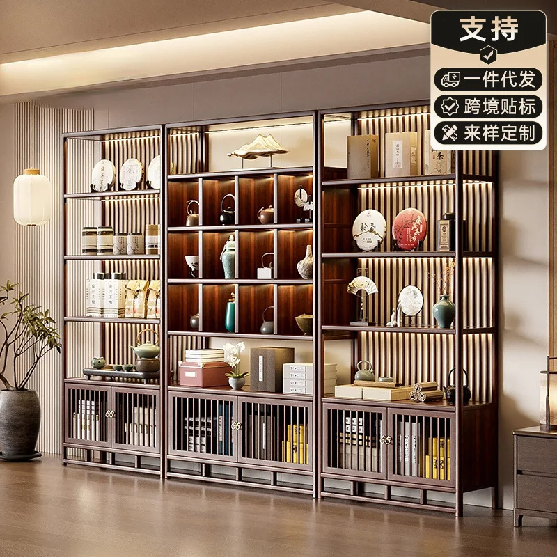 Bogu frame solid wood new Chinese style modern simple ornament display cabinet tea room partition tea cabinet tea shelf shelf