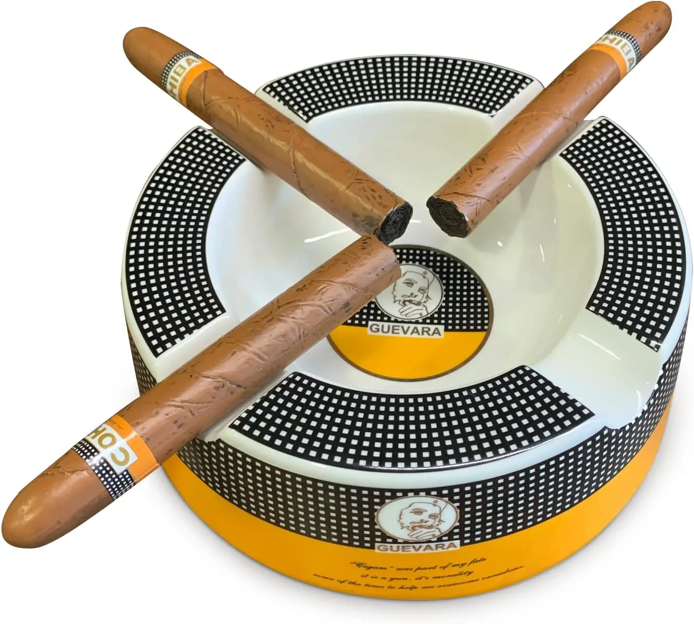 

Large Porcelain Cigar Ashtray with 8" Round Holder, Deep Basin for Indoor/Outdoor Use