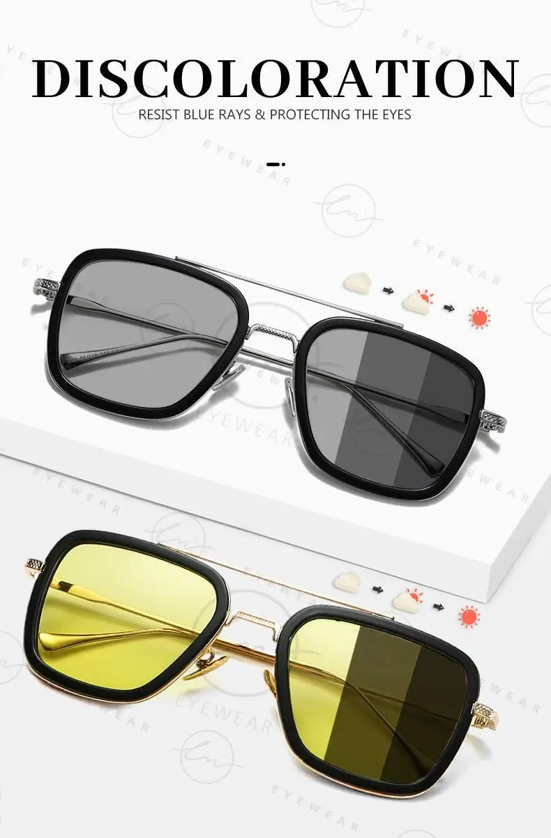 Marke Hohe Qualität Platz Chameleon Sonnenbrille Photochrome Polarisierte Männer Gläser Steampunk Frauen Fahren Nachtsicht Brille – Detail 1