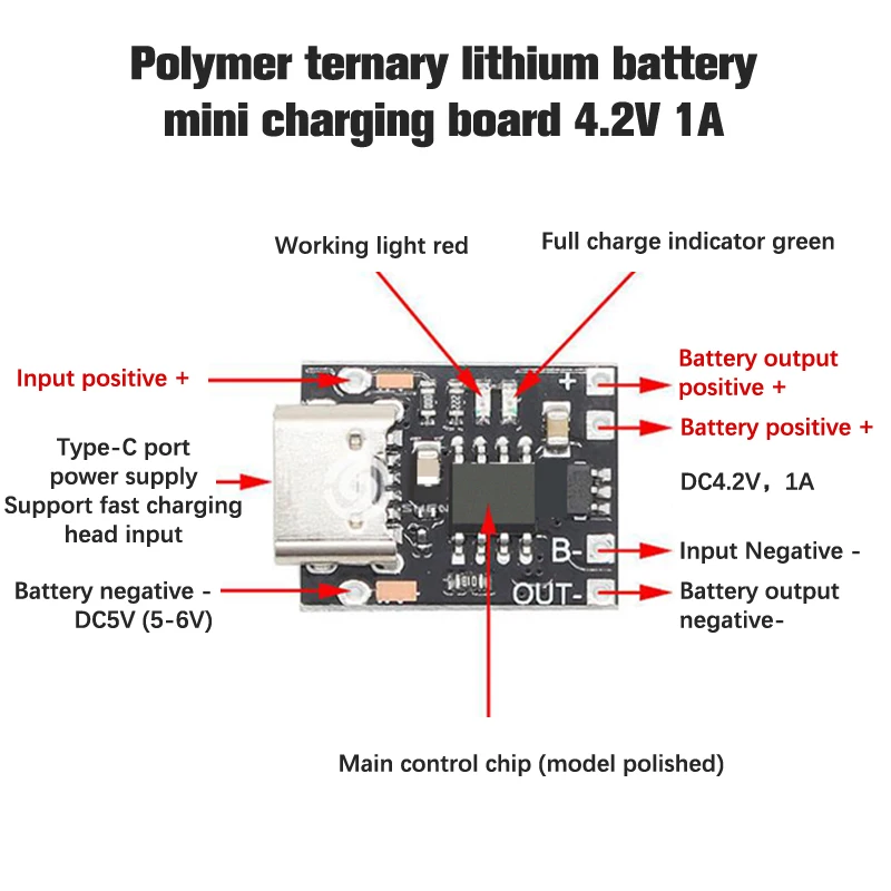 Ultra-Small Lithium Battery Charging Board 1A 3.7V4.2V Charger Module Type-C With Protection Board-F(x)