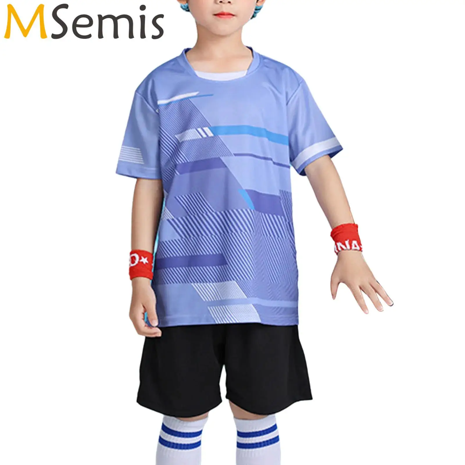 

Kids Boys 2-Piece Sport Set Soccer Jerseys Uniform Football Badminton Training Outfit Printed T-shirt with Shorts Sportswear