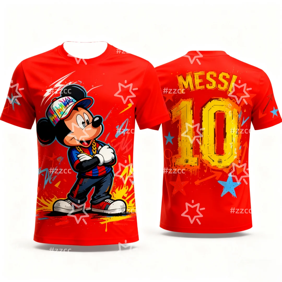 ديزني ميكي ماوس جرافيك جيرسي ميسي رقم. 10 جيرسي الخريف الرياضة الجافة بسرعة تي شيرت رجالي ملابس الأطفال المحملة امرأة