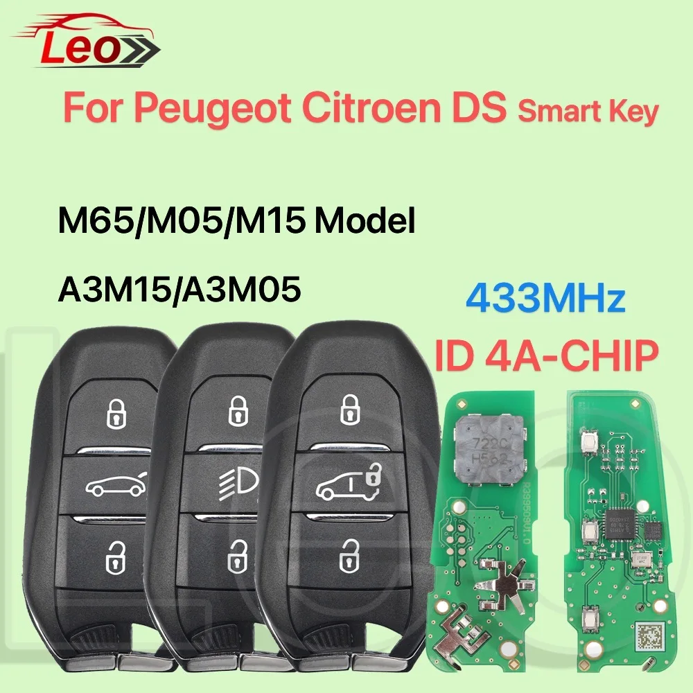 Leo For P-eugeot Citroen DS 3008 4008 5008 Car Smart Remote Key 433MHz ID4A-CHIP FCC:A3M05 A3M15 A3M65 Model 3 In One Switchable
