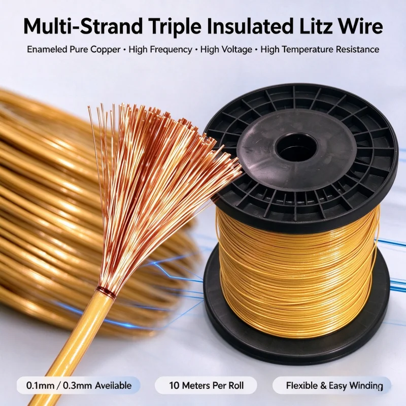 Multi-strand Triple Insulated Wire, Litz wire, Enameled Pure Copper, High Frequency, High Voltage & High Temperature Resistance