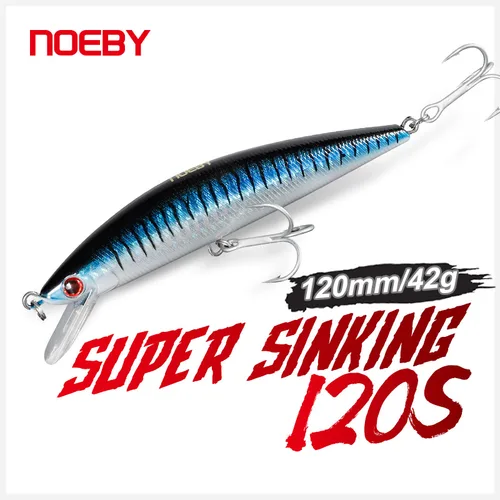 Señuelo de pesca Noeby Minnow, 120mm, 42g, hundimiento, lanzamiento de orilla, Wobbler, cebo duro Artificial, barco, pez plano, Señuelos de Pesca de Mar, aparejos