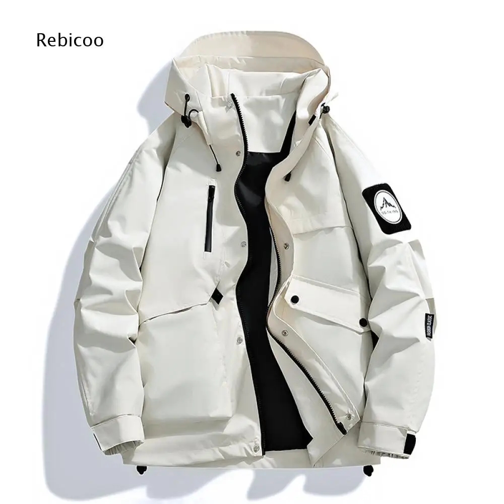 Casual Zip Up Hooded Jacket For Men Patch Decor And Multi Pockets For Various Outdoor Scenarios And Daily Outfit Matching