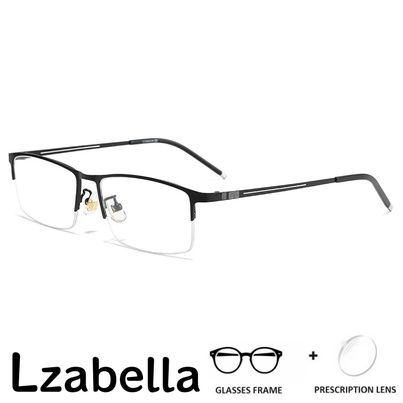 Lzabella New Metal Square Half Frame Men's Frame Fashion Ultra Light Business Simple Daily Casual Optical Prescription Glasses