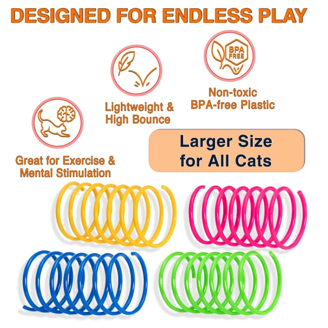 Katzen-Federspielzeug (24-teiliges Set), Plastik-Spiralfedern für Katzenspielzeug, geeignet zum Klopfen, Beißen, Jagen und für aktives, gesundes Spielen – Detail 3