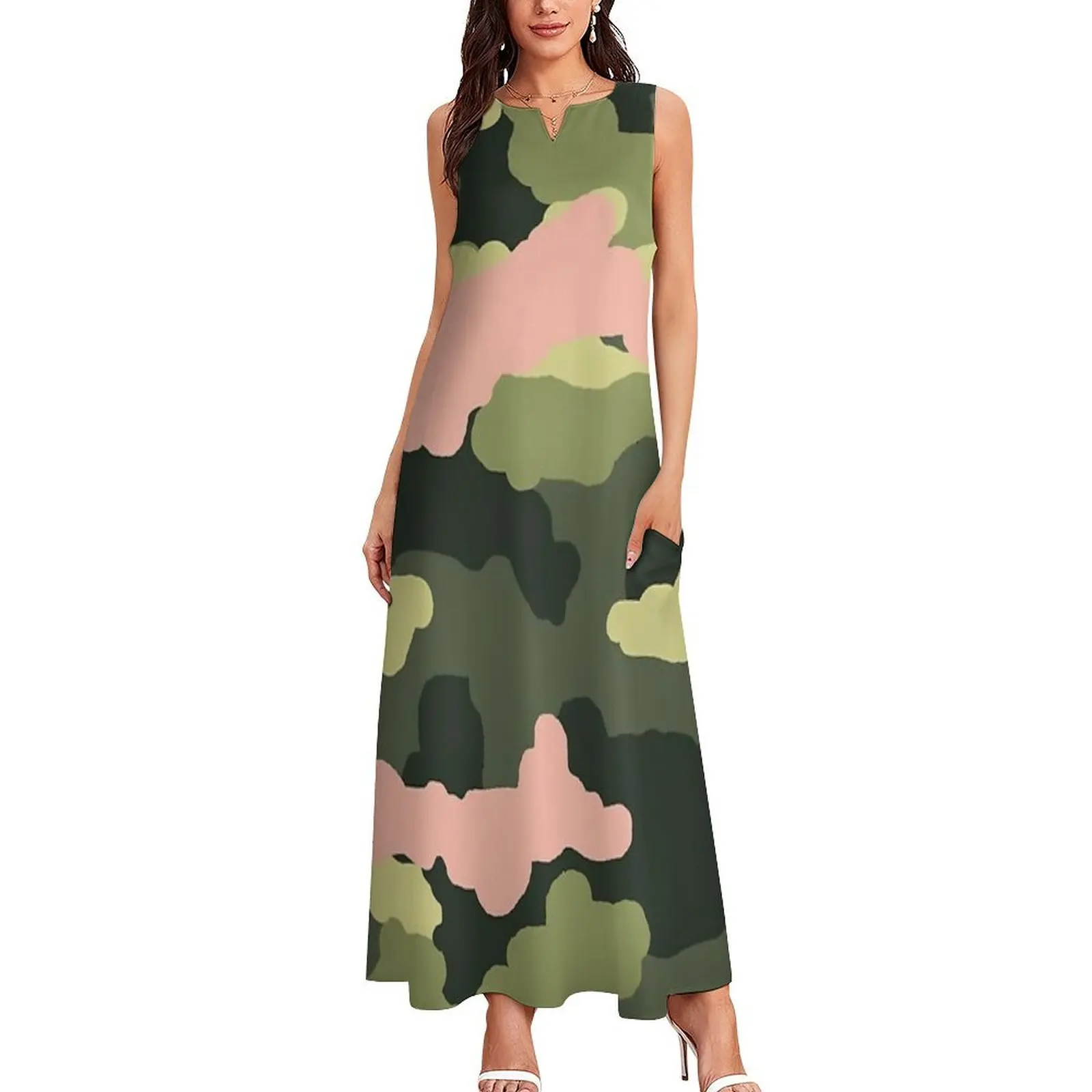 Rosa e verde camo/camuflagem design vestido longo vestidos femininos verão sexy vestido bandagem vestidos casuais